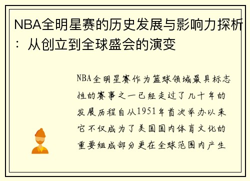 NBA全明星赛的历史发展与影响力探析：从创立到全球盛会的演变